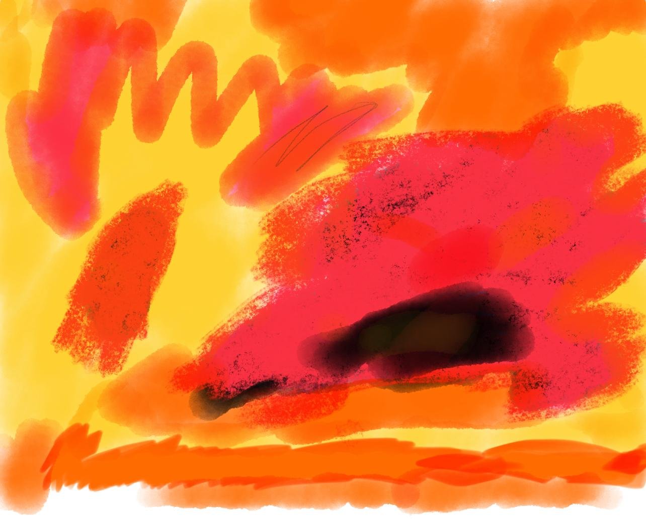 Ein farbenfrohes, abstraktes Kunstwerk, das im Wartebereich hängt